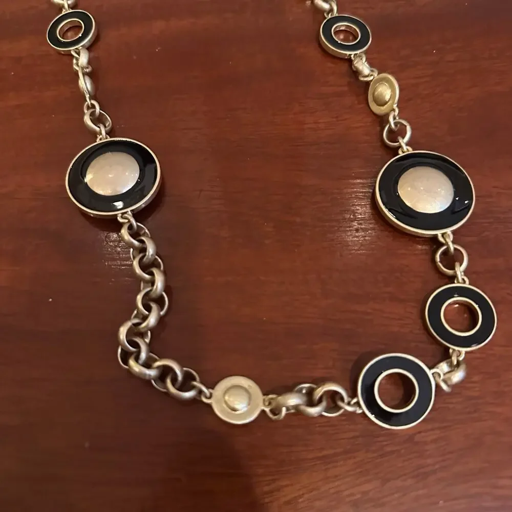 Lia Sophia ECLIPSE Long Chain Matte Black Gold Casual Retro Retired Jewelry